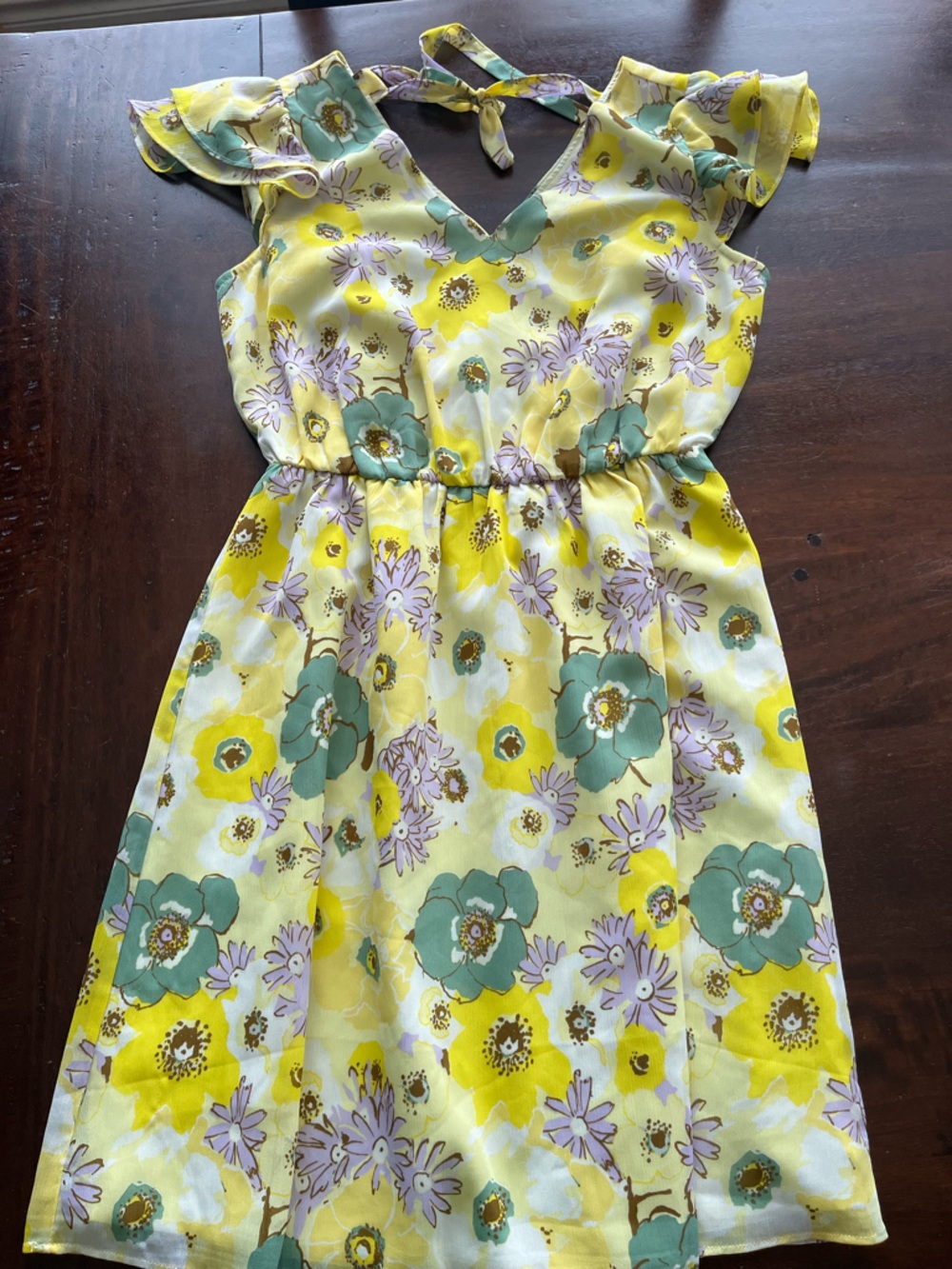 Ann Taylor  Yellow Floral Sundress with Green Accents